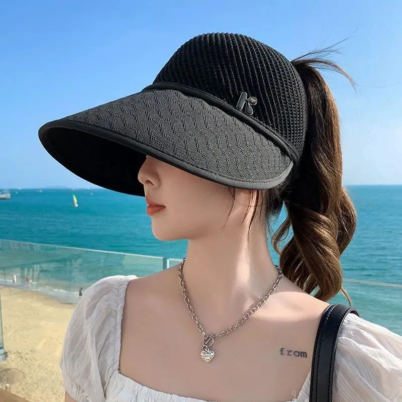 Summer Straw Empty Top Sun Hat For Women Wide Large Brim Visors Hat Travel Sun Hat Women's Hat Beach UV Protection Caps