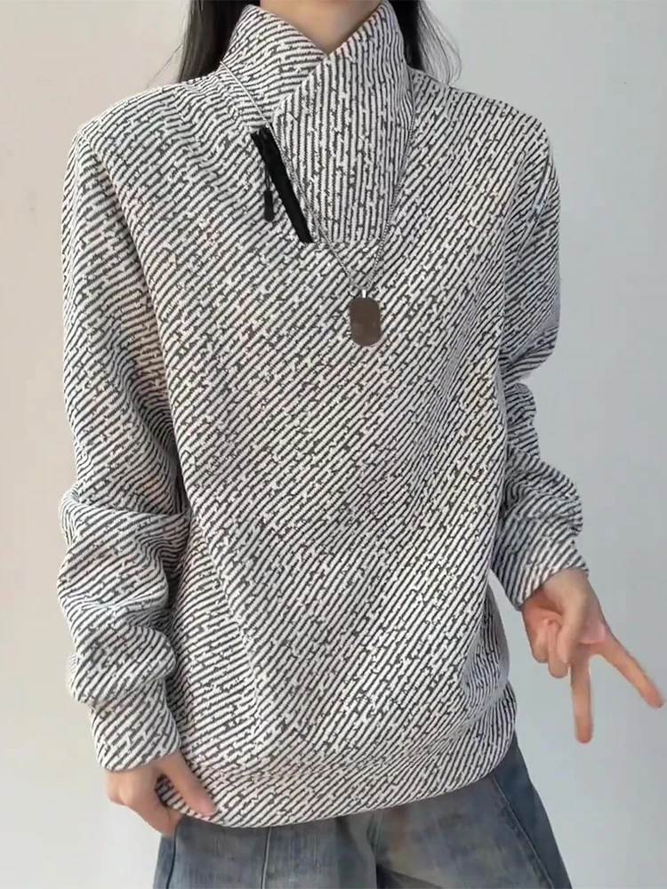 

Утепленная мужская толстовка с воротником-стойкой на молнии, с длинным рукавом, зимняя, повседневная, в полоску, для ношения под одеждой