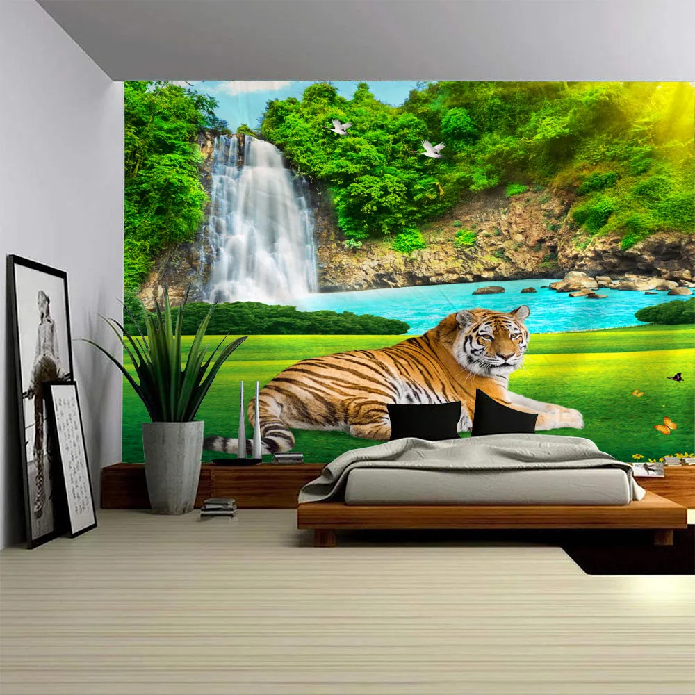 

Tiger tapestry, animal fantasy, starry sky, room art decoration, wall hanging, bohemian hippie living room, home decoration