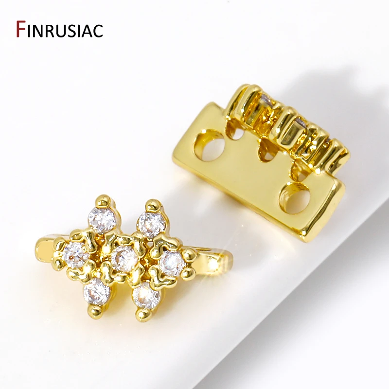 18K Gold Plated Brass Inlaid Zircon Flower Shape Beads Separators Connector,2 hole Separators Bars For Jewelry Making Supplies