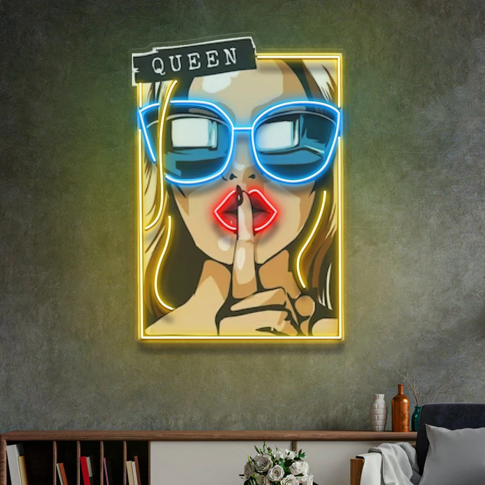 Imagem -03 - Cartoon Girl in Sunglasses Led Neon Sign Light Sala de Estar Wall Decor Neon Signs Luzes Personalizadas Bar Clube Home Decorações