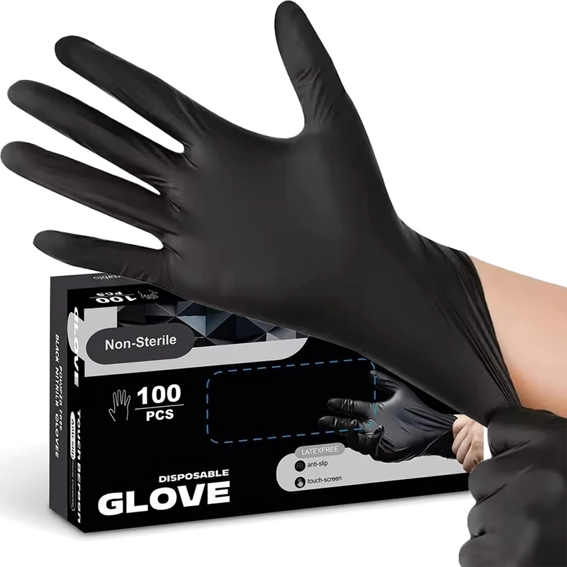 50/100PCS Black Nitrile Gloves Powder Free Disposable Gloves Waterproof Cleaning Gloves for Tattoo Beauty Salon Household Use