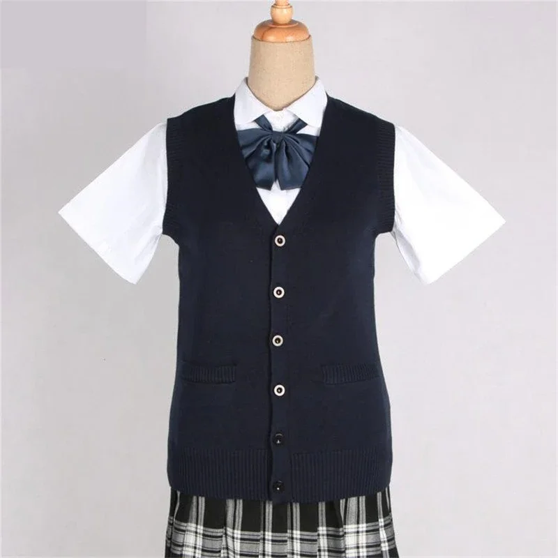 Ragazza giapponese Studenti universitari Maglione Gilet con scollo a V JK Uniforme Cardigan lavorato a maglia Gilet Campus Primavera e autunno Abbigliamento quotidiano