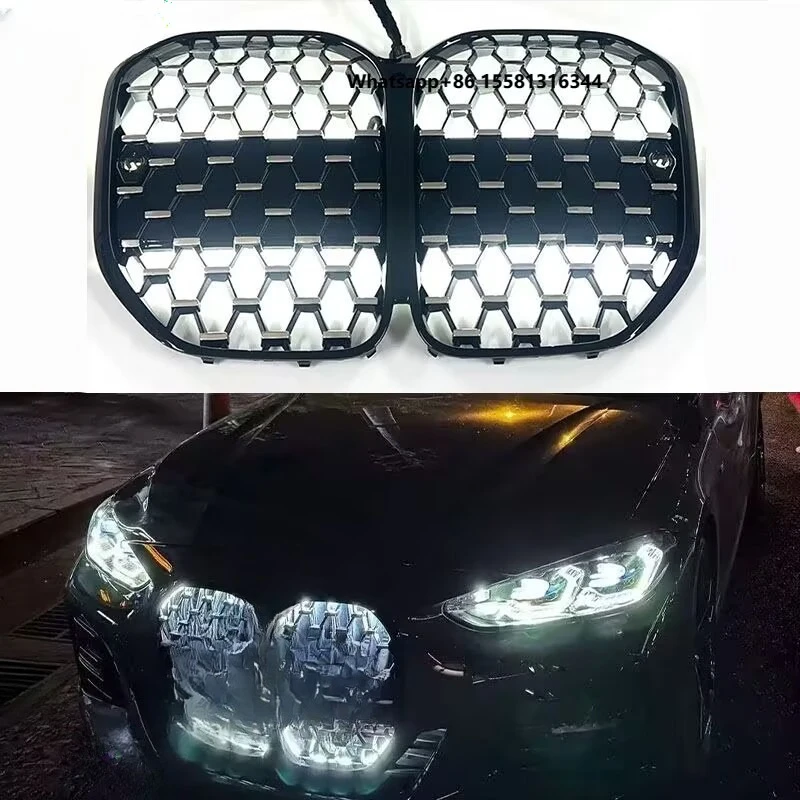 LED Front Bumper Grille Grill For 4 Series G22 G23 G26 430i M440i 2021-2024 Style With ACC Accessories ABS Front Grill