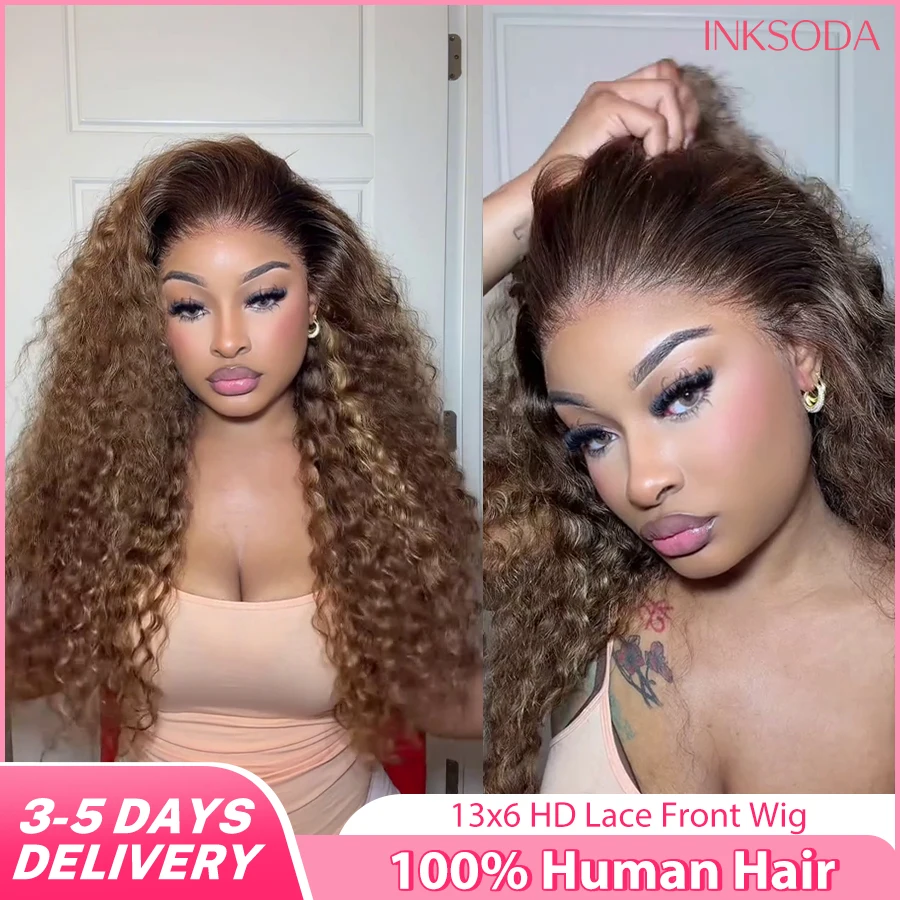 

Парик из натуральных волос с глубокой волной, 13x6 HD Lace Frontal Wig, 13x4, омбре 4/27, коричнево-русый, с кружевной передней частью, для женщин, 30-36 дюймов