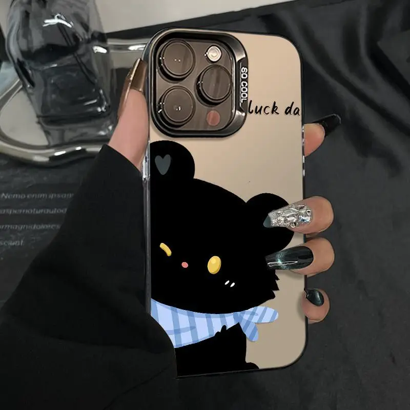 

Blue scarf and black cat design phone case for iPhone 16 15 14 13 12 11 Pro/ Max/Plus shock-proof rear cover anti-fingerprint