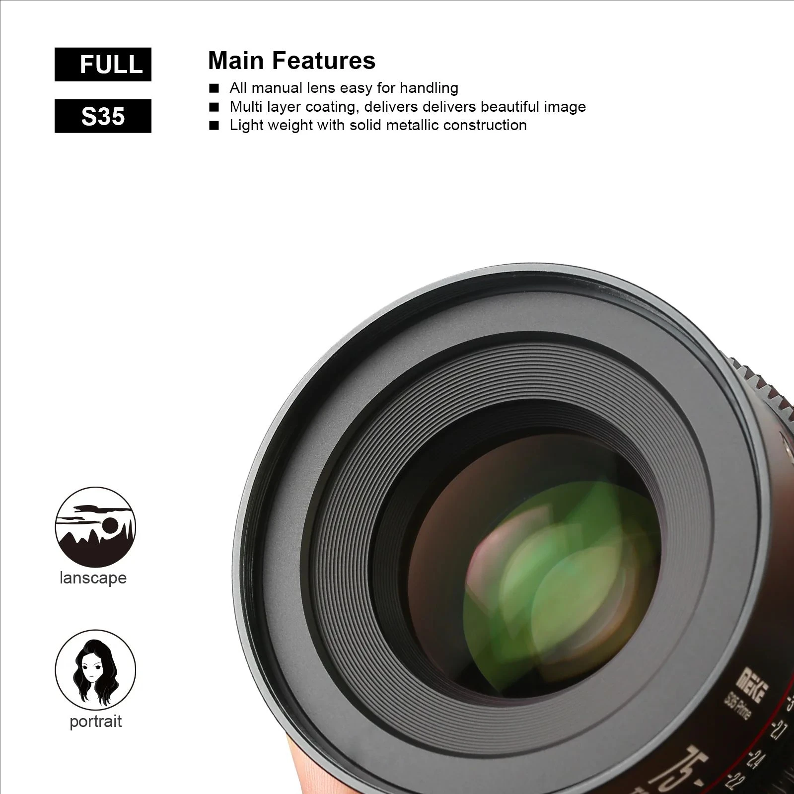 Meike S35 프라임 시네마 렌즈, Arri PL, Canon EF 마운트, 12mm T2.5,18mm 25mm 35mm 50mm 75mm 100mm T2.1