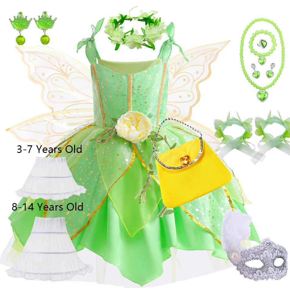 2024 Tinker Bell Cosplay Party Costume Sweet Princess Girls Dress Hot Sale Role Playing Carnival Children's Day Clothes 2-10Yrs