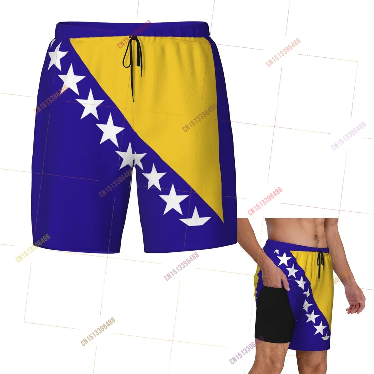 2026 Bosnia And Herzegovina Flag Top Print 3D Mens Swimming Trunks Hawaiian Bathing Beach 2 in 1 Quick-Dry Summer Swim Shorts