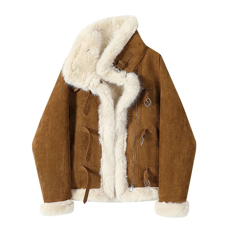 Winter Thickened Fashion Overcoat 2025 Short Deerskin Velvet Fur One-Piece Women Coat Warm High-Quality Women's Coat Parker H752