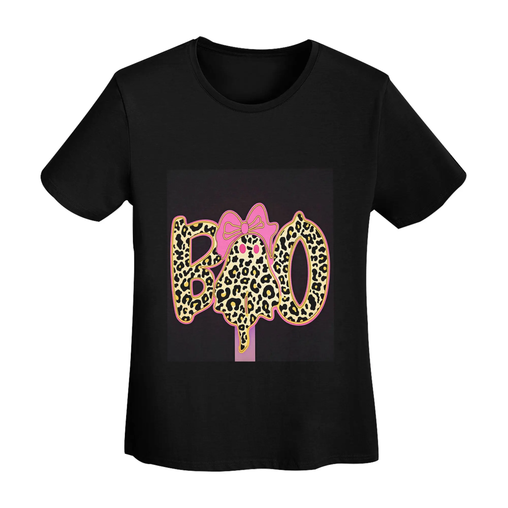 Leopard Print Cake Topper T-Shirt Pink Bow Design 200g Ladies Casual Tee