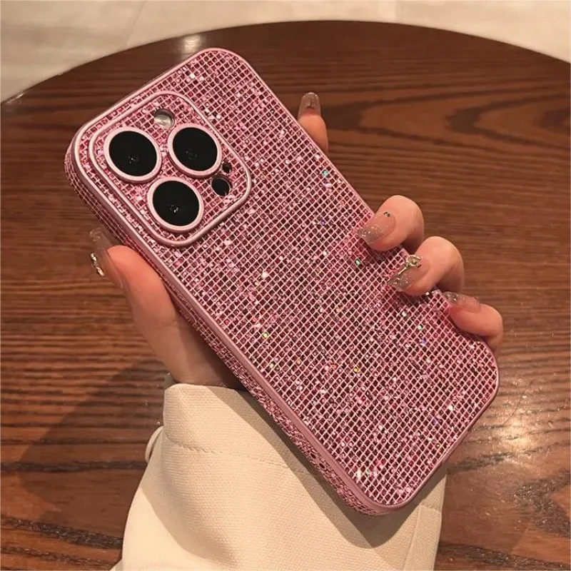 Diamond Full Lens Protection Glitter Rhinestone Case For iPhone 11 13  12 14 15 Pro Max Plus Shiny Shockproof Bumper Back Cover