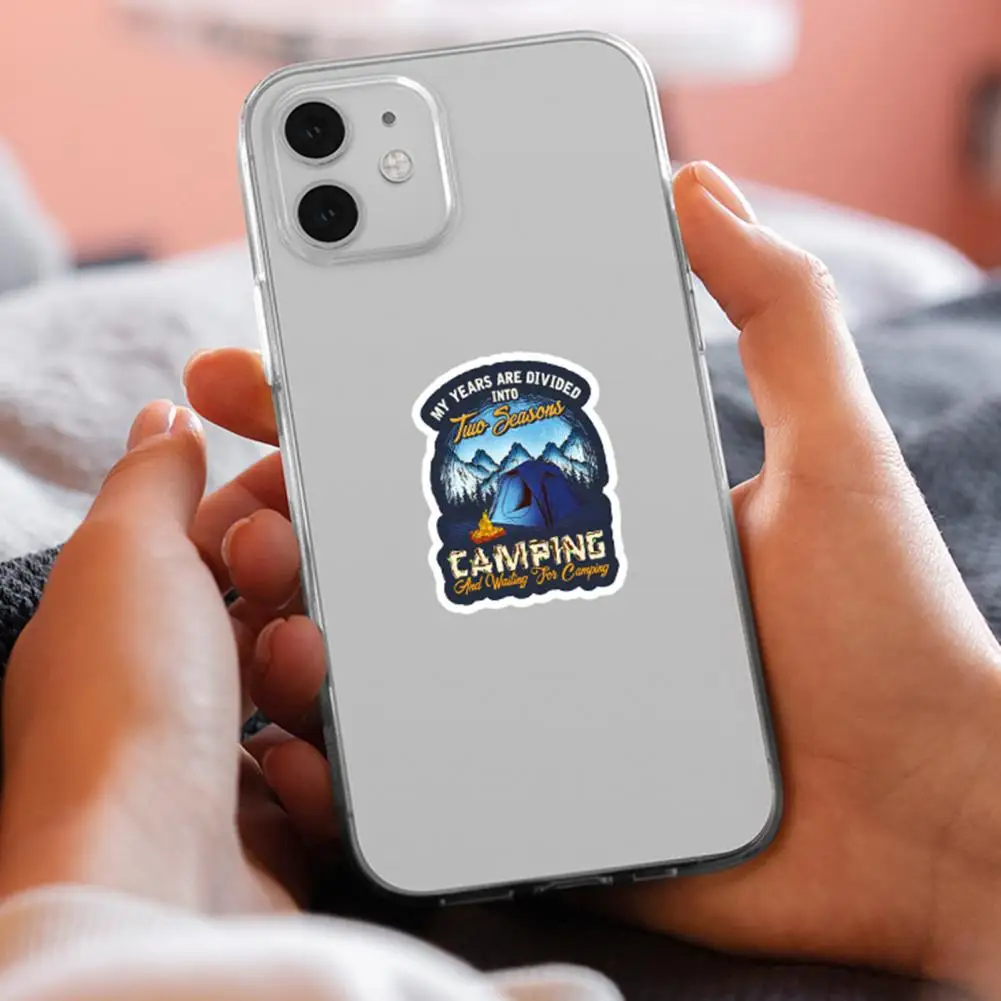 Happy Camping-pegatinas para botellas de agua y cuaderno, pegatinas de papelería con estampado transparente, extraíbles, para álbum de recortes, 50 piezas