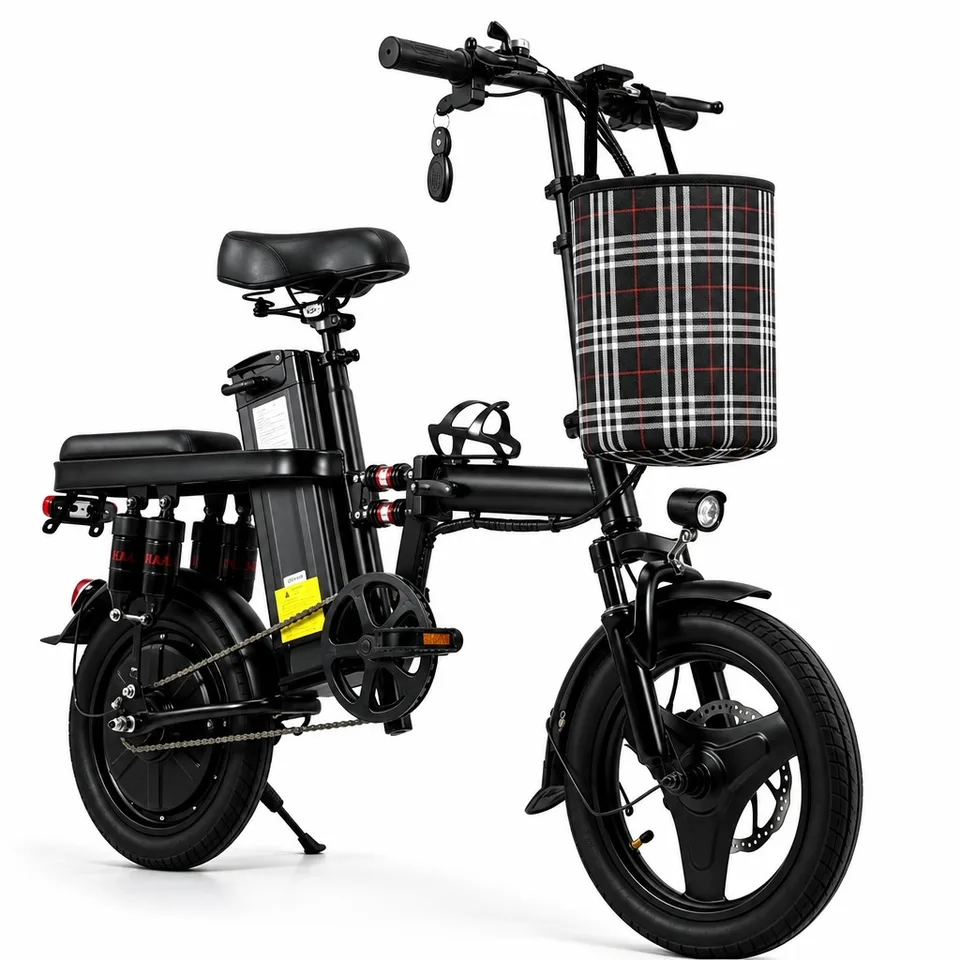 Foldable Electric Bike for Adults 500W 48V 15Ah 14" Tires 8 Shock Absorbers Portable Commuter E-Bicycle Folding Scooter image 4
