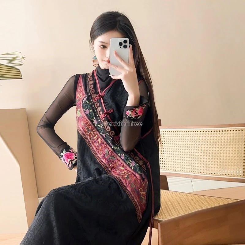 Original ethnic style jacquard cotton linen robe female embroidered retro national dress women't brethable spring/summer dress view 5