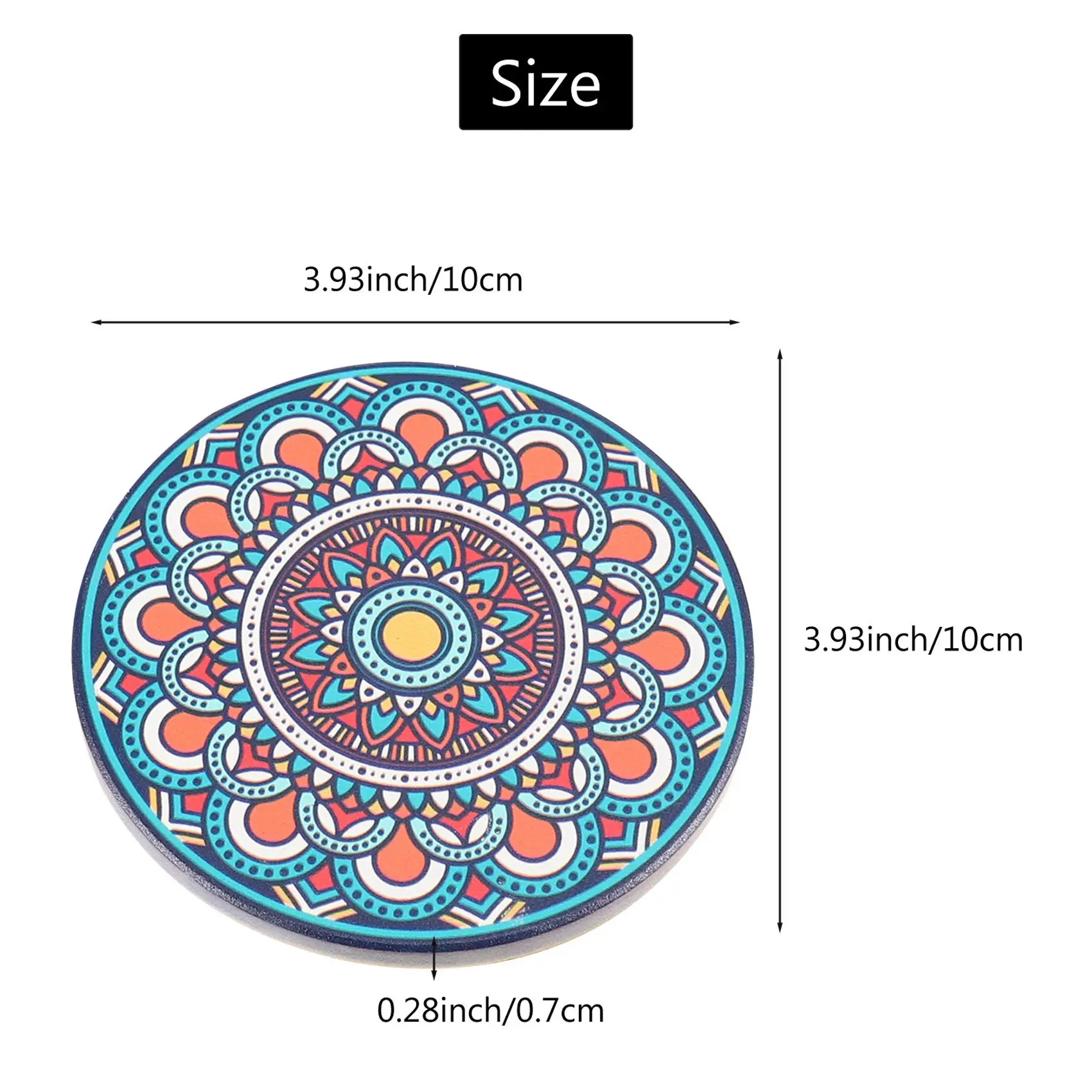 CQMF-Coasters For Drinks, Set Of 8 Absorbent Stone Coasters For Wooden Table, Mandala Coasters With Cork Base