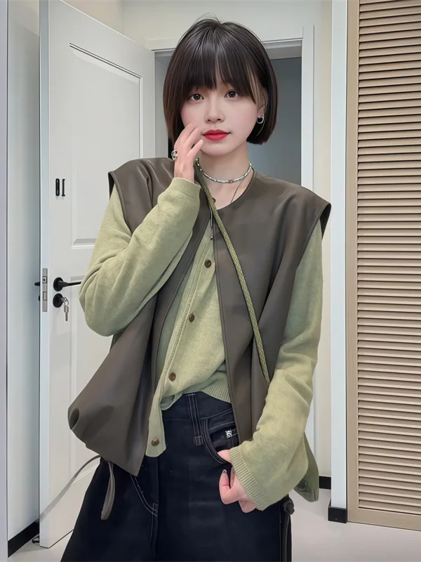 Losse Een Gebreide Open Vest Vrouwen Sle Koreaanse Lui Faion Lente Herfst Nieuwe Plus Size Gelaagdheid Bovenkleding Top