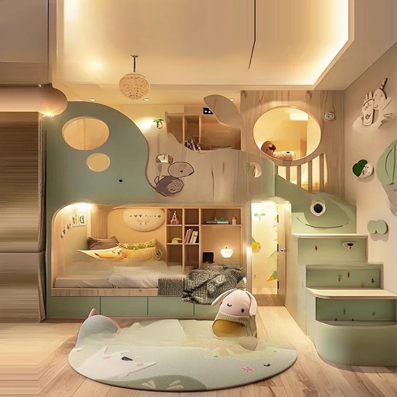 Forest wind upper and lower beds, green tree house beds, round cave be ds