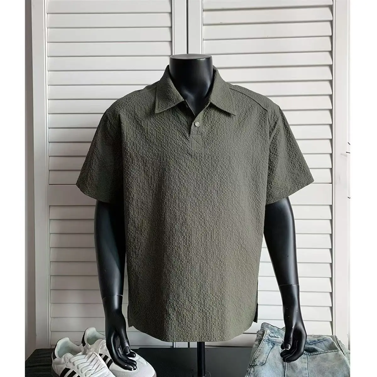 

2000s Men's Quick Dry Breathable Bubble Cloth Short Sleeve Polo Shirt Student Versatile Collar T-Shirt American Style Summer