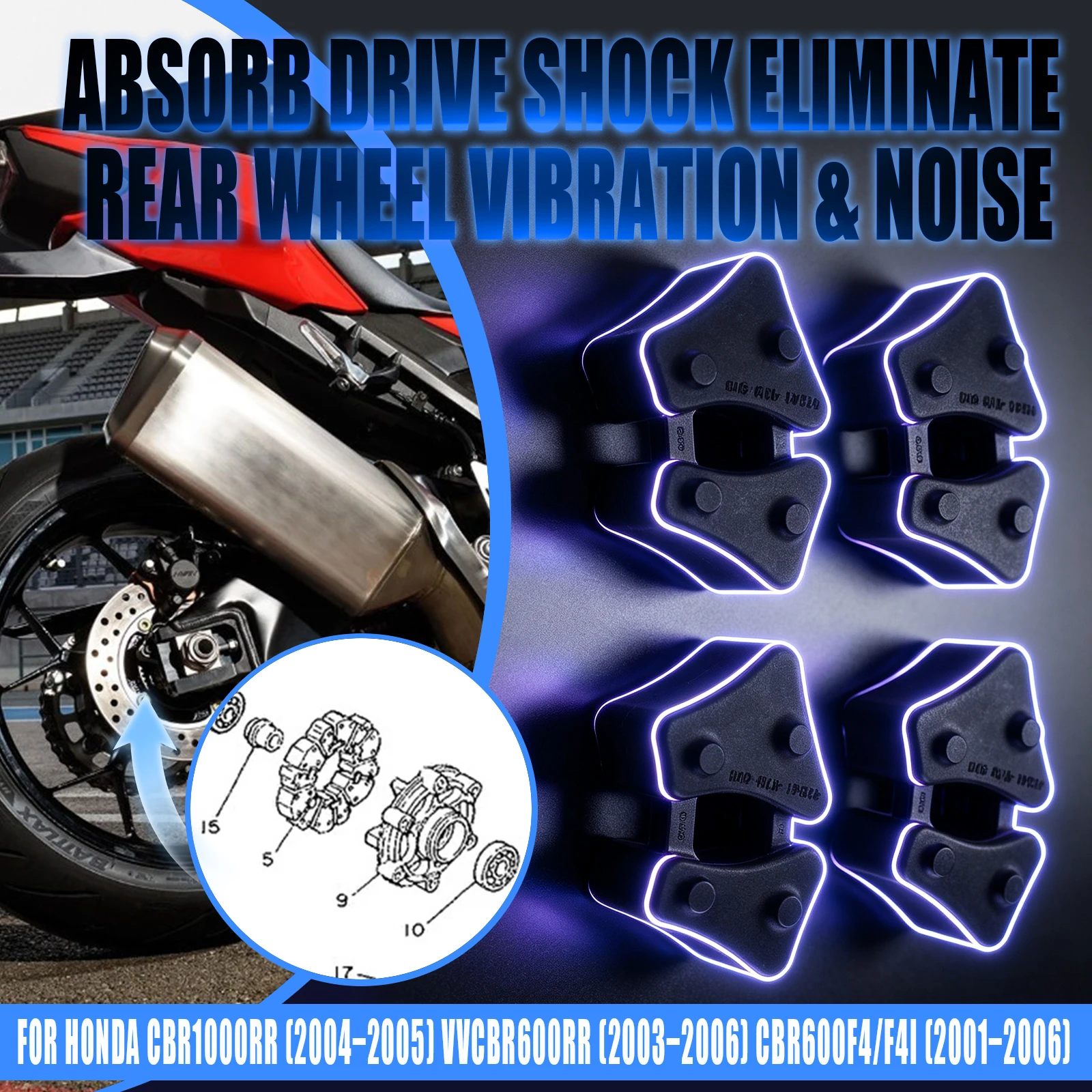 Motorcycle Rear Wheel Damper Rubbers Cushion Set For Honda CBR1000RR CBR600RR CBR600F4 F4i CBR929RR CBR954RR