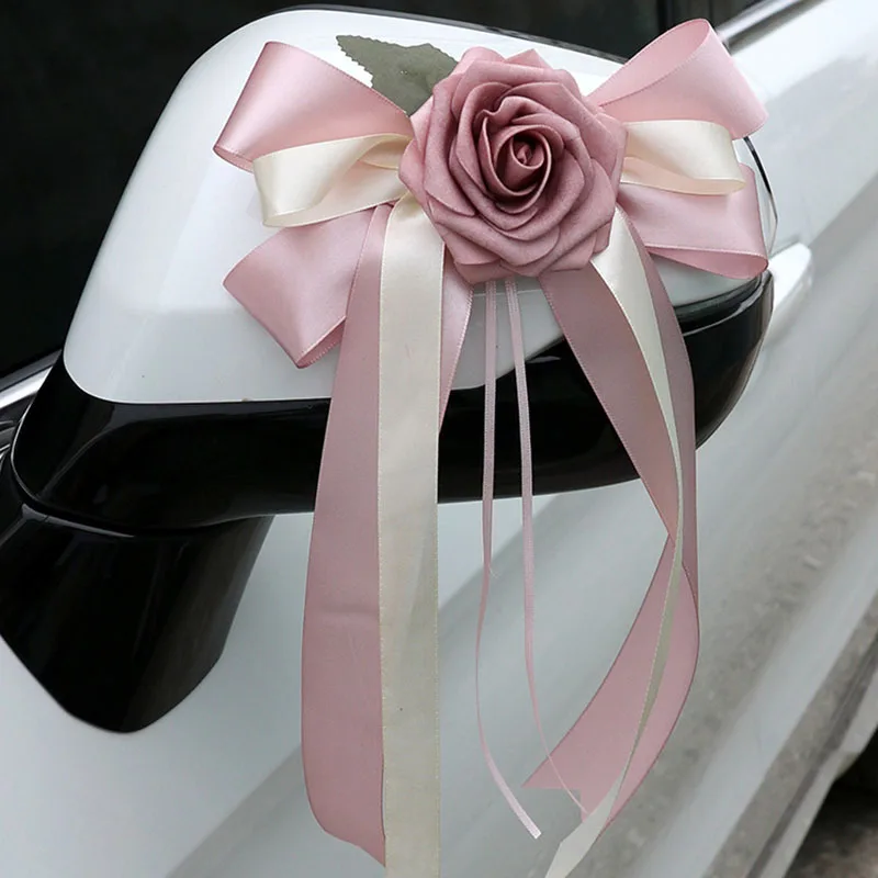 

YeeNanee 6pcs Wedding Car Rearview Mirror Decorative Flowers Just Married Car Decoration Vintage Automotive Door Handle Flower