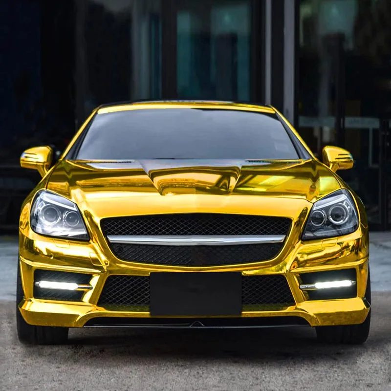 Glänzende Chrom-Spiegel-Gold-Vinylfolie Selbstklebende Autoaufkleber Folierung mit Luftkanälen Blasenfrei