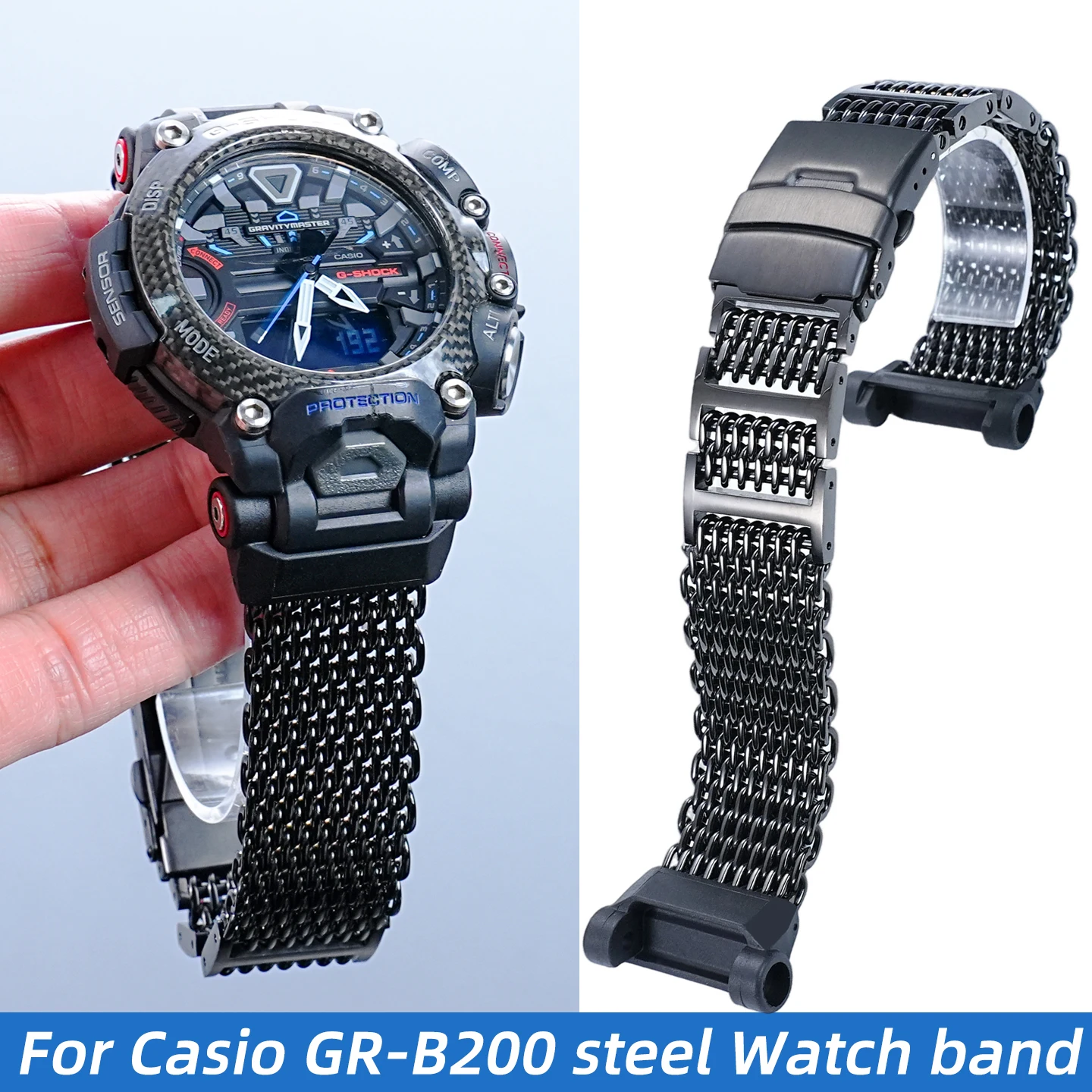 

10-стильный черный металлический ремешок для часов для Casio G-SHOCK GR-B200/5635, модифицированный ремешок из твердой нержавеющей стали, мужской браслет GR B200