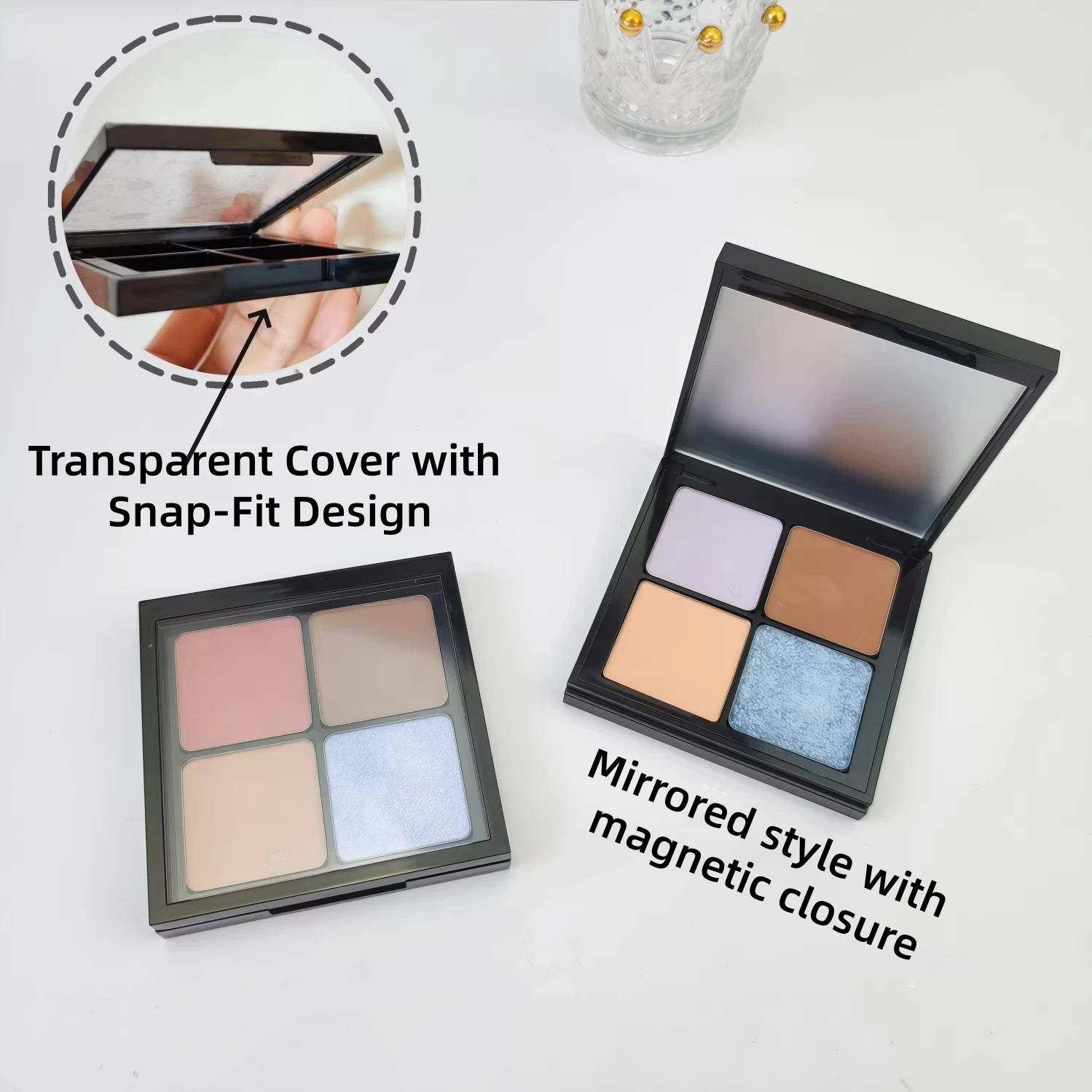 30mm 4 Pan Empty Magnetic Eyeshadow Palette, DIY Refillable Makeup Palette Case for Pressed Powder, Travel Portable Cosmetic Sto
