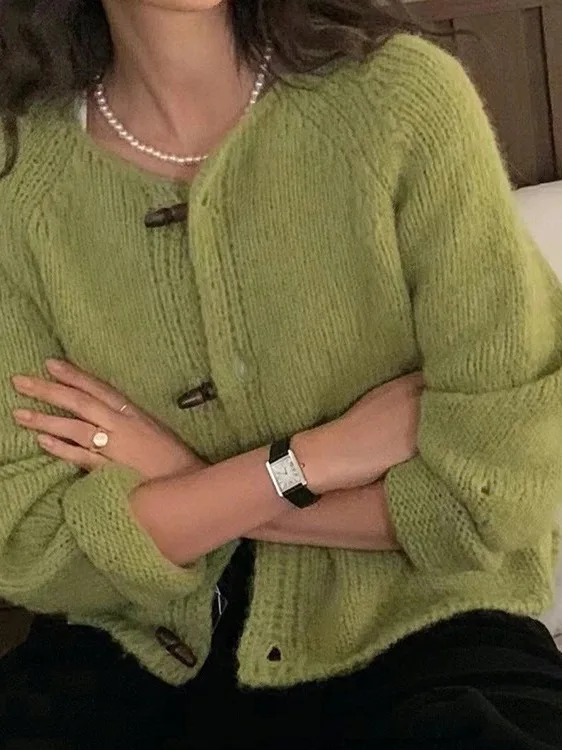 Korean Sle Lazy College Wind Button up Knit Sweater Coat Women's Autumn Winter Fre Youth Reducing Knitted Open Cardigan