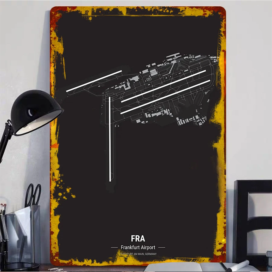 Frankfurt Airport FRA Aviation Theme Decorative Metal Wall Art Germany Airport Map Home Decor Hanging