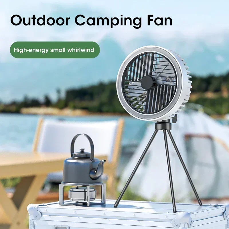 

10000mAh Outdoor Fan LED Lighting Tripod Camping Fan Rechargeable Desktop Portable Circulator Wireless Ceiling Electric Fan