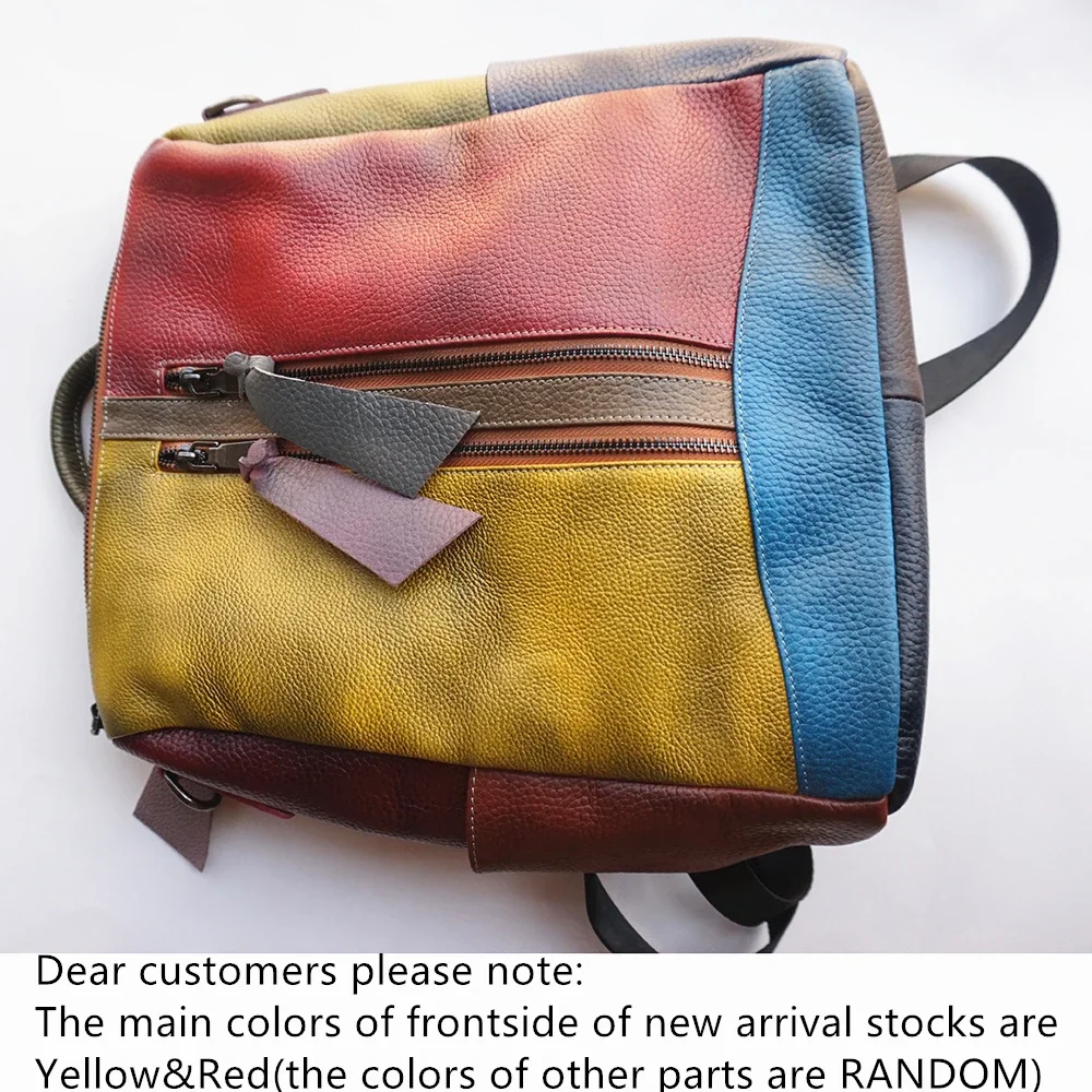 Oversized Women Vintage Cowhide Leather Backpack Travel Casual Retro Quality Genuine Leather Patchwork Big Capacity Bagpack