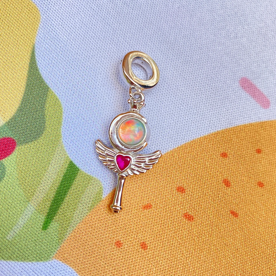 

925 Sterling Silver Double sided Magic Wand Dangle Charm For Bracelet Bangle Pendant Beads European Jewelry