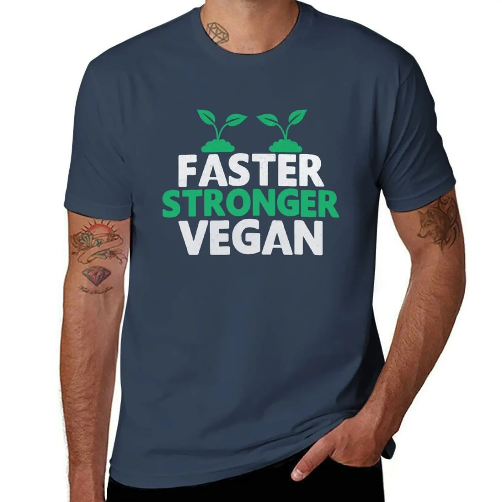 Faster Stronger Vegan Novelty Vegan Athlete T-Shirt Outdoor Sports Short Sleeve Top