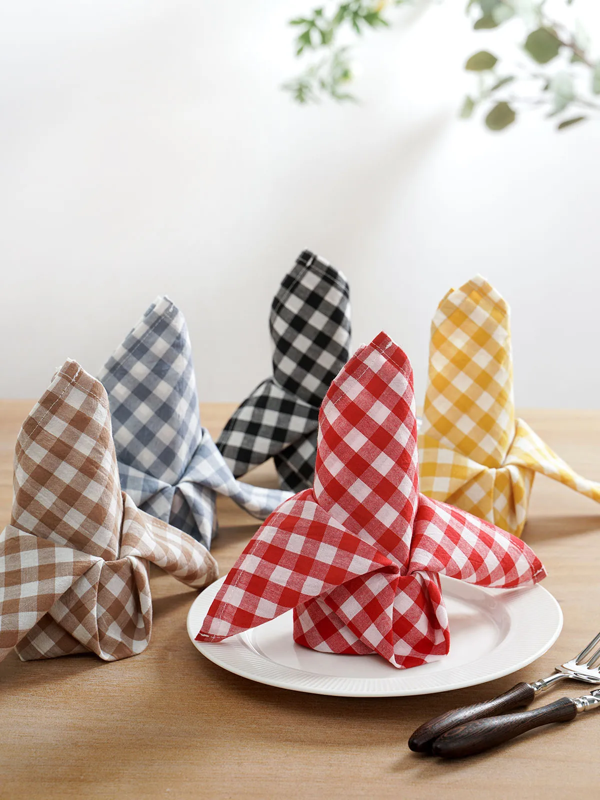 1-24pcs 42cm x 42cm Gingham Cloth Napkin Cotton Small Check Table Napkin Wedding Christmas Party Yellow Red Blue Black Khaki