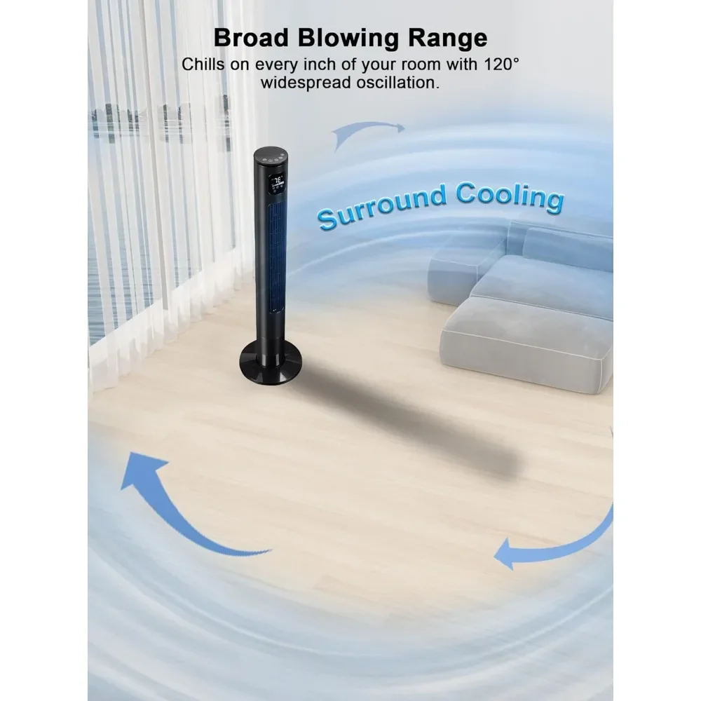 مروحة برجية 46 بوصة مع جهاز تحكم عن بعد، مروحة 28 قدم/ثانية لغرفة النوم مع مؤقت 24 ساعة، 120 °   مروحة متأرجحة مع 3 سرعات و3 أوضاع