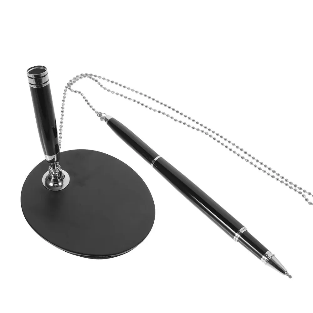 Table Fixed Metal Desk Pen Rotating Design Fixed Chain Signature Pen Durable Smooth Ink Retractable Pen Bank Use