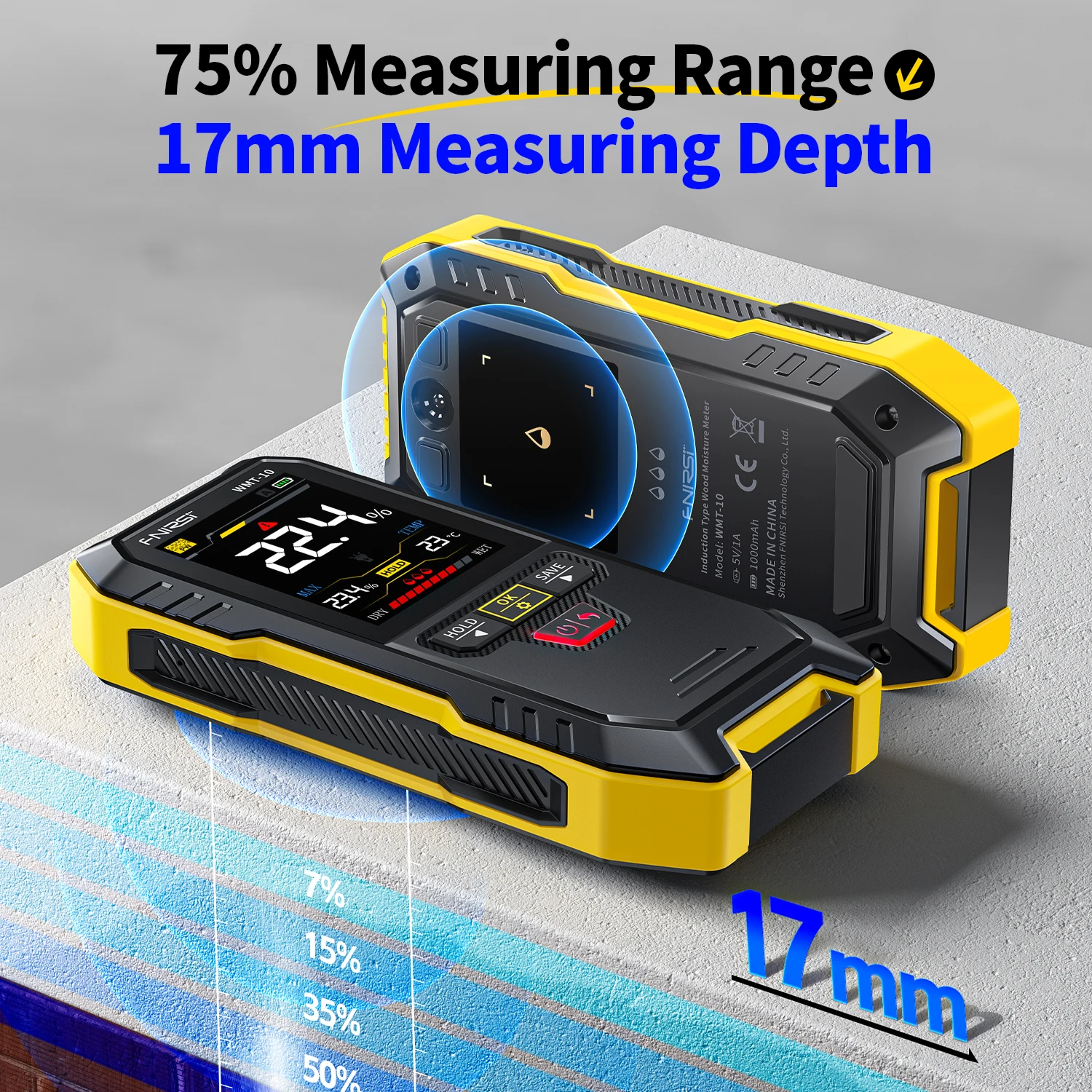 FNIRSI 4 IN 1 Inductive Wood Moisture Meter Hygrometer Non-contact Timber Damp Wall Detector Non-destructive Humidity WMT-10