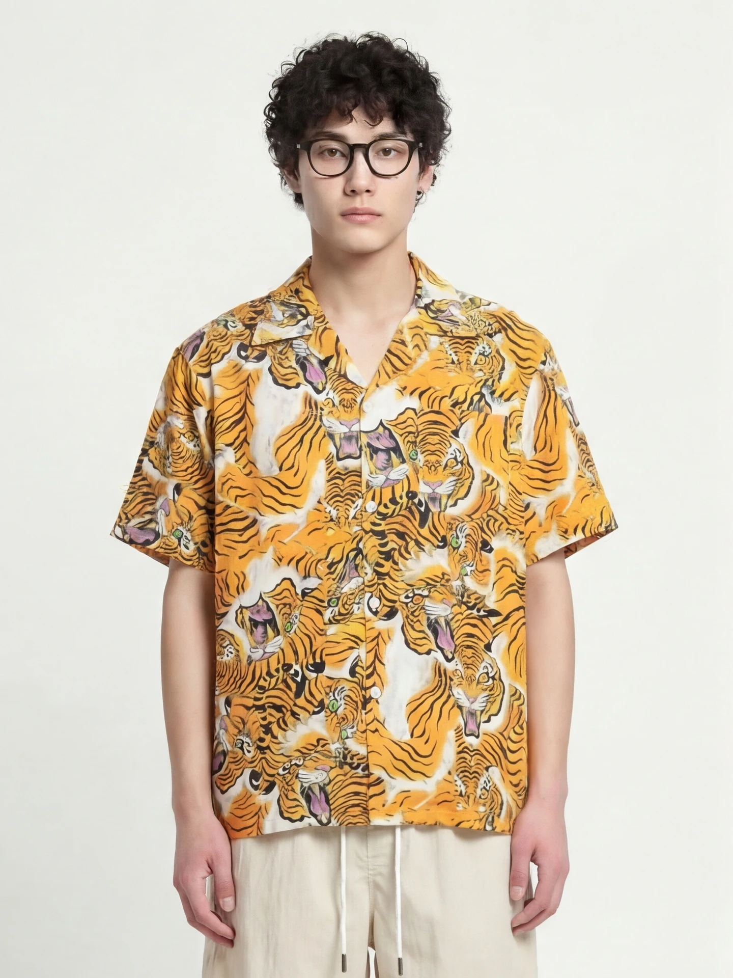 

Wild Tiger from Cuba Collar Floral irt Loose Fit Summer Casual ort Sve Men's Clothing Breathable Polyester