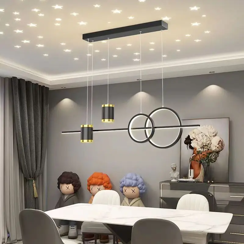 Plafonnier LED suspendu au Design moderne avec lignes dorées, Design moderne, luminaire décoratif d'intérieur, idéal pour une salle à manger, une cuisine, un Bar ou une chambre à coucher