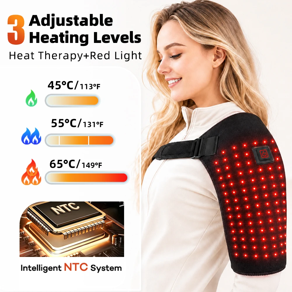 USB Electric Heated Shoulder Brace with 105 LED 660nm 3-Level Hot Compress Shoulder Pad Joint Protect Support