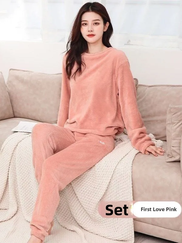 Thiened Fce automne hiver femmes pyjamas vêtements d'extérieur grande taille flanelle chaud corail velours maison vêtements ensemble pantalons décontractés