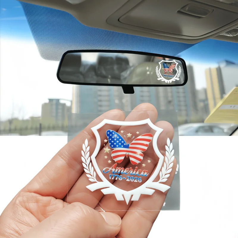 1Pc America 1776-2026 Flag Butterfly Vinyl Sticker, Patriotic 250th Anniversary Waterproof Decal for Car Mirror & Body Decor
