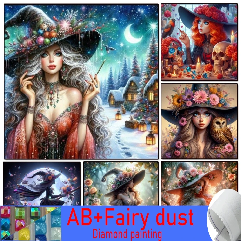 

Красивая Ведьма Девушка Сова 120 Цветов AB Фея Пыль Алмазная Картина Новый 2025 Наборы Мозаика Вышивка Домашний Декор Хэллоуин Искусство