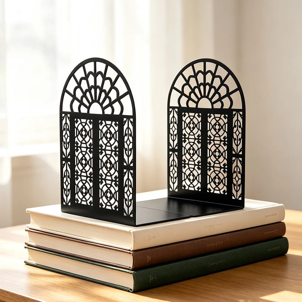 Gothic Metal Bookends Arched Window Design for Book Collectors Vintage Bookshelf Study Room Decor Housewarming Gift