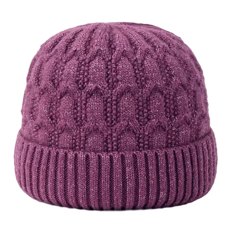 Thickened Winter Knitted Hat for Elderly Women Single Layer Thin Woolen Cap Autumn Winter Casual Style No Brim round Top Hat