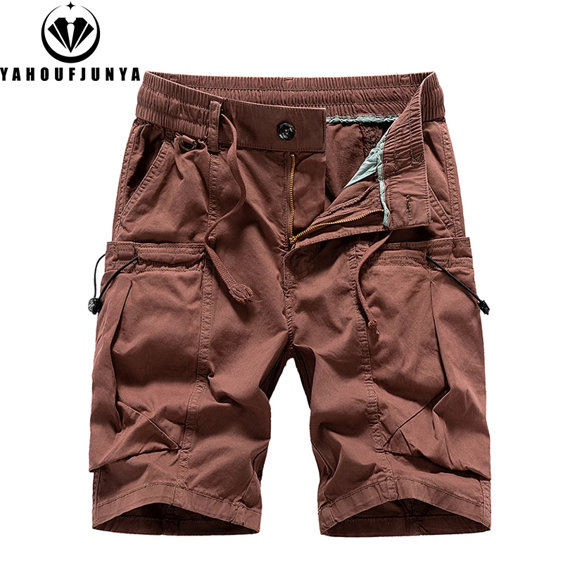 Men Summer Solid Straight Outdoor Leisure Soft Cargo Shorts Men Many Pocket Loose Elastic Fashion Style Short Male Brand Pants