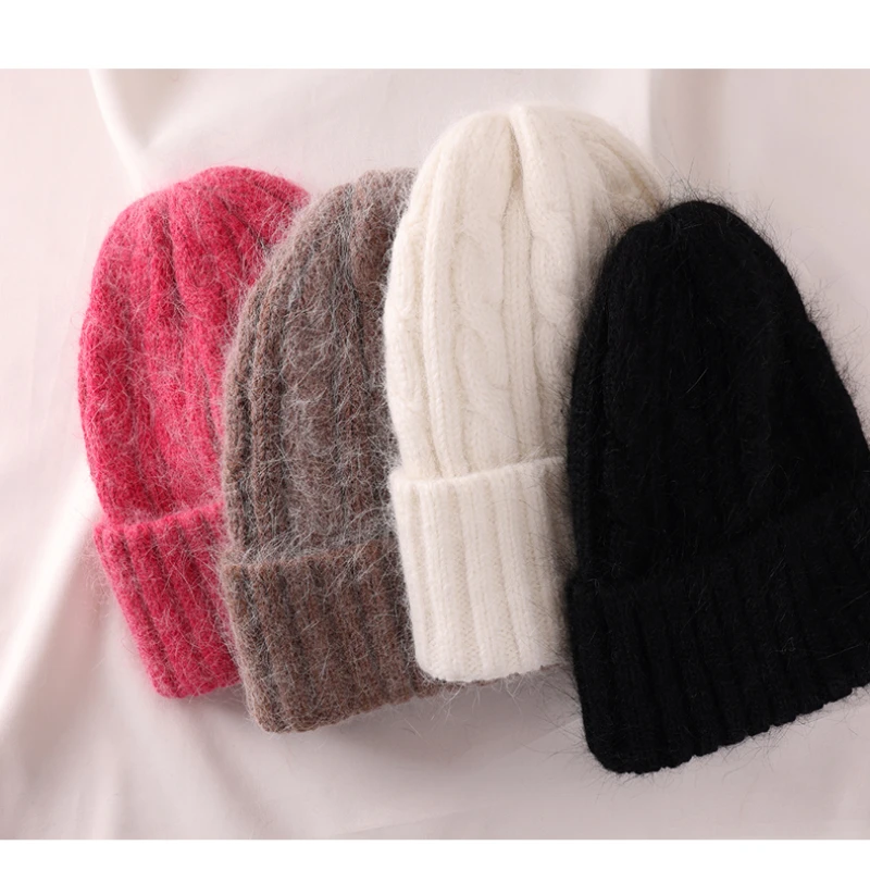 2022 Fabbit Fur Soft Beanies Warm Fluffy Winter Hat for Women Angora Knitted Hat Skullies Beanies Bonnet Woman