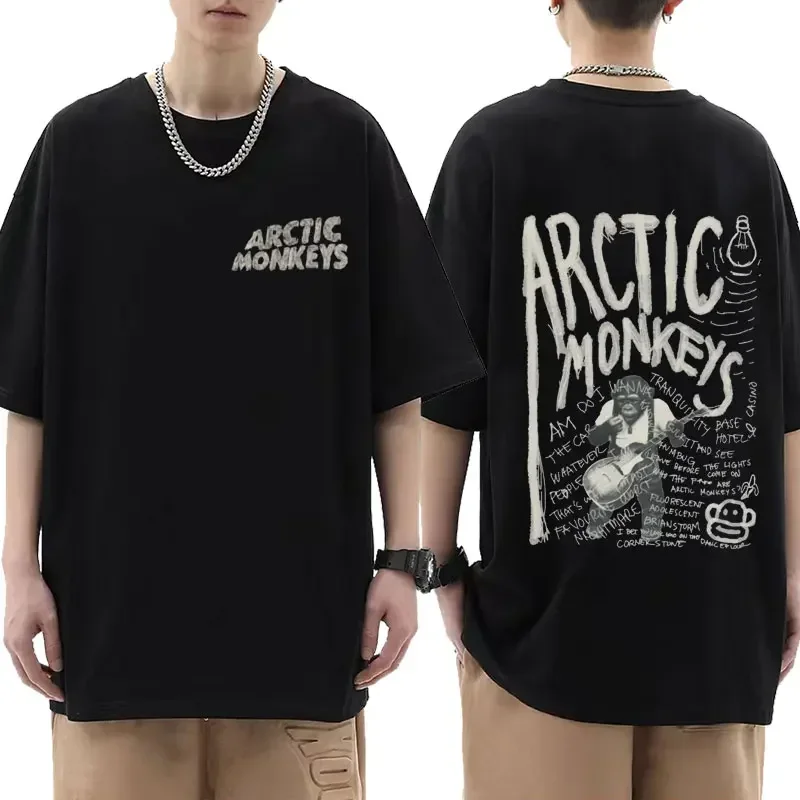 Summer Arctic Monkeys Inspired Men's T-Shirt Album List Doodle Print Vintage Women Hip Hop Punk Short Sleeve T shirts Streetwear