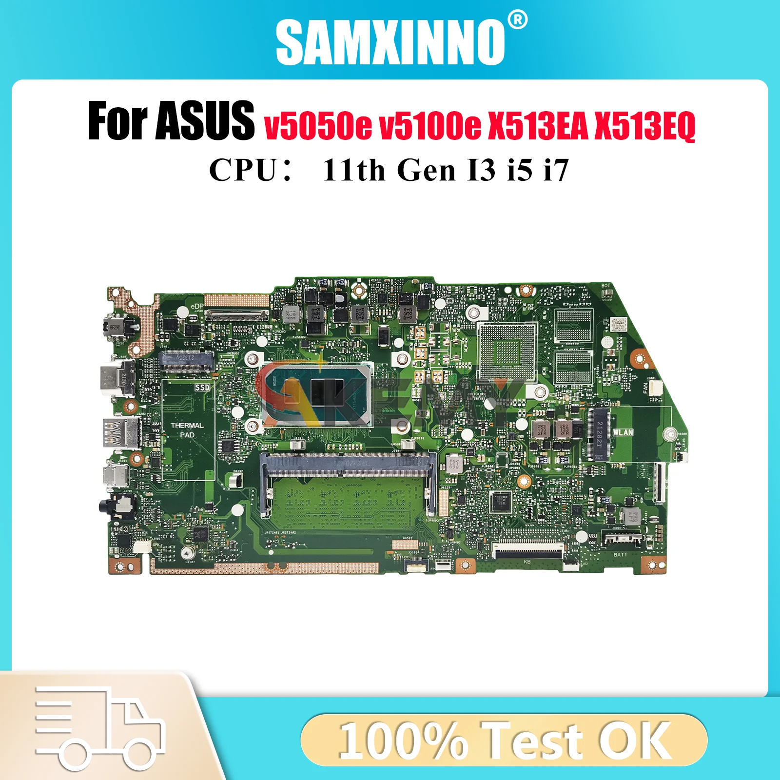 

X513EA Laptop Motherboard For ASUS VivoBook v5100e v5050e X513EQ X513E X513EP X513EA Notebook Mainboard With 11th Gen I3 i5 i7